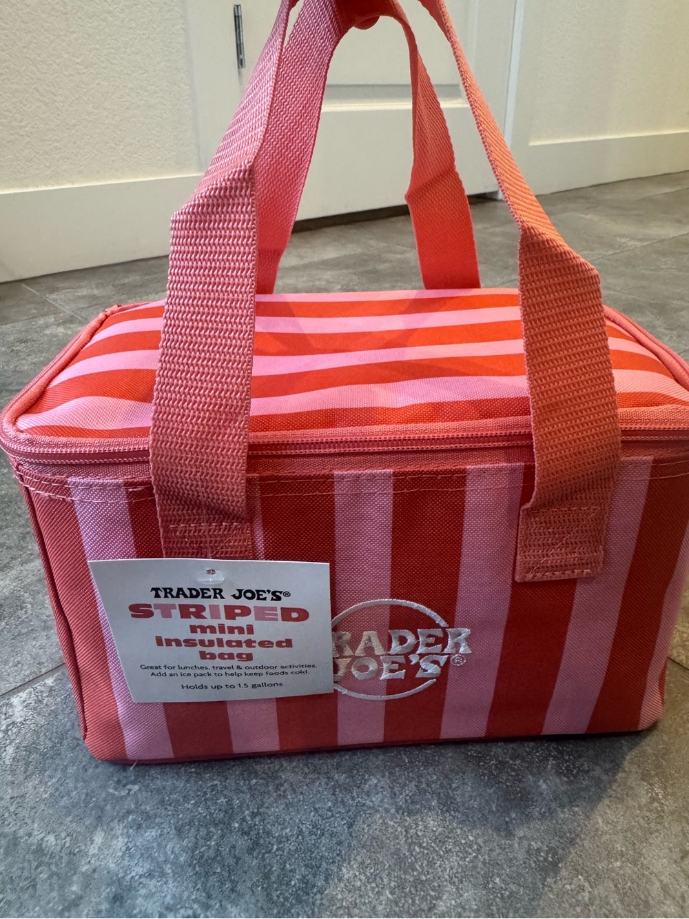 Trader Joe’s pink stripped mini insulated bag NWT